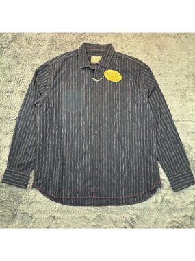 Vintage Italia Button-Up Shirt Men's XXL Blue Striped Cotton Western Workwear